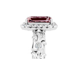 White gold Emerald Cut Halo Diamond Solitaire with Filigree Band and Four-Prong Setting_5