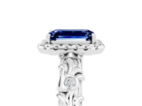 White gold Emerald Cut Halo Diamond Solitaire with Filigree Band and Four-Prong Setting_5