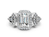 White gold Emerald Cut Halo Diamond Split Shank Engagement Ring with Four-Prong Setting_134