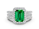 White gold Emerald Cut Halo Emerald Ring with Round  Split Shank and Prong Setting_12