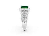 White gold Emerald Cut Halo Emerald Ring with Round  Split Shank and Prong Setting_14
