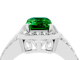 White gold Emerald Cut Halo Emerald Ring with Round  Split Shank and Prong Setting_16