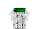 White gold Emerald Cut Halo Emerald Ring with Round  Split Shank and Prong Setting_17