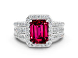 White gold Emerald Cut Halo Garnet Ring with Round  Split Shank and Prong Setting_12