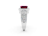 White gold Emerald Cut Halo Garnet Ring with Round  Split Shank and Prong Setting_14
