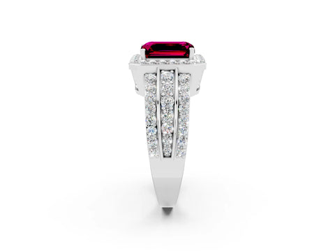 White gold Emerald Cut Halo Garnet Ring with Round  Split Shank and Prong Setting_14