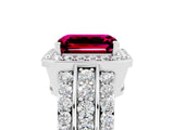 White gold Emerald Cut Halo Garnet Ring with Round  Split Shank and Prong Setting_17