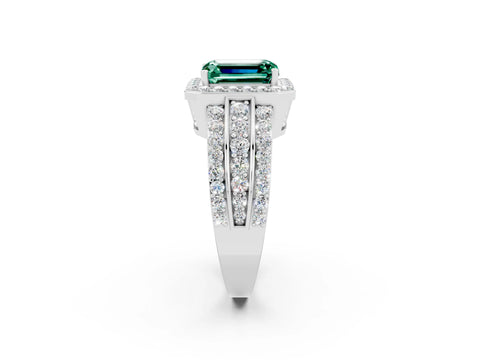 White gold Emerald Cut Halo Green Sapphire Ring with Round  Split Shank and Prong Setting_14