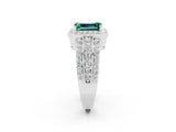 White gold Emerald Cut Halo Green Sapphire Ring with Round  Split Shank and Prong Setting_14