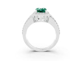 White gold Emerald Cut Halo Green Sapphire Ring with Round  Split Shank and Prong Setting_15