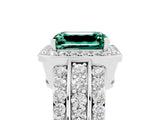White gold Emerald Cut Halo Green Sapphire Ring with Round  Split Shank and Prong Setting_17