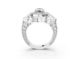 White gold Emerald Cut Halo Milgrain Diamond Engagement Ring with Leaf Band and Four-Prong Setting_10