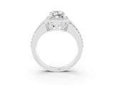 White gold Emerald Cut Halo Moissanite Ring with Round  Split Shank and Prong Setting_15