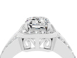 White gold Emerald Cut Halo Moissanite Ring with Round  Split Shank and Prong Setting_16
