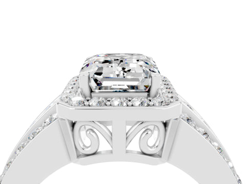 White gold Emerald Cut Halo Moissanite Ring with Round  Split Shank and Prong Setting_16