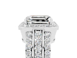 White gold Emerald Cut Halo Moissanite Ring with Round  Split Shank and Prong Setting_17