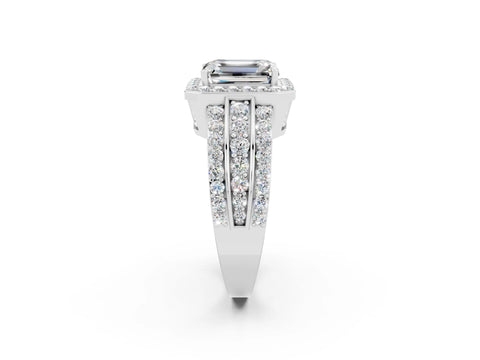 White gold Emerald Cut Halo Moissanite Ring with Split Shank and Four-Prong Setting_2
