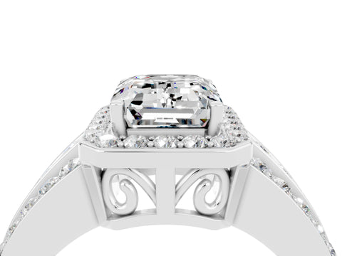 White gold Emerald Cut Halo Moissanite Ring with Split Shank and Four-Prong Setting_4