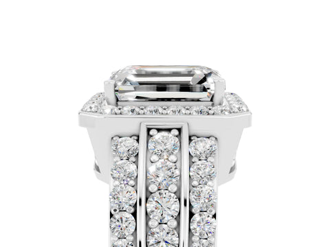 White gold Emerald Cut Halo Moissanite Ring with Split Shank and Four-Prong Setting_5