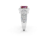 White gold Emerald Cut Halo Morganite Ring with Round  Split Shank and Prong Setting_14