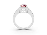 White gold Emerald Cut Halo Morganite Ring with Round  Split Shank and Prong Setting_15