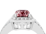 White gold Emerald Cut Halo Morganite Ring with Round  Split Shank and Prong Setting_16