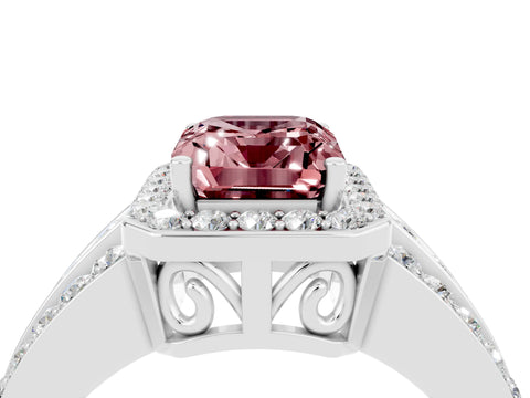 White gold Emerald Cut Halo Morganite Ring with Round  Split Shank and Prong Setting_16