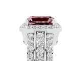 White gold Emerald Cut Halo Morganite Ring with Round  Split Shank and Prong Setting_17