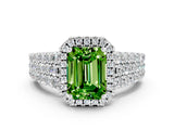 White gold Emerald Cut Halo Pavé Diamond Engagement Ring with Split Shank and Four-Prong Setting_12