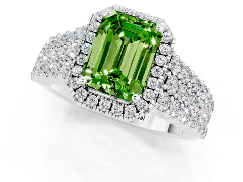 White gold Emerald Cut Halo Pavé Diamond Engagement Ring with Split Shank and Four-Prong Setting_13