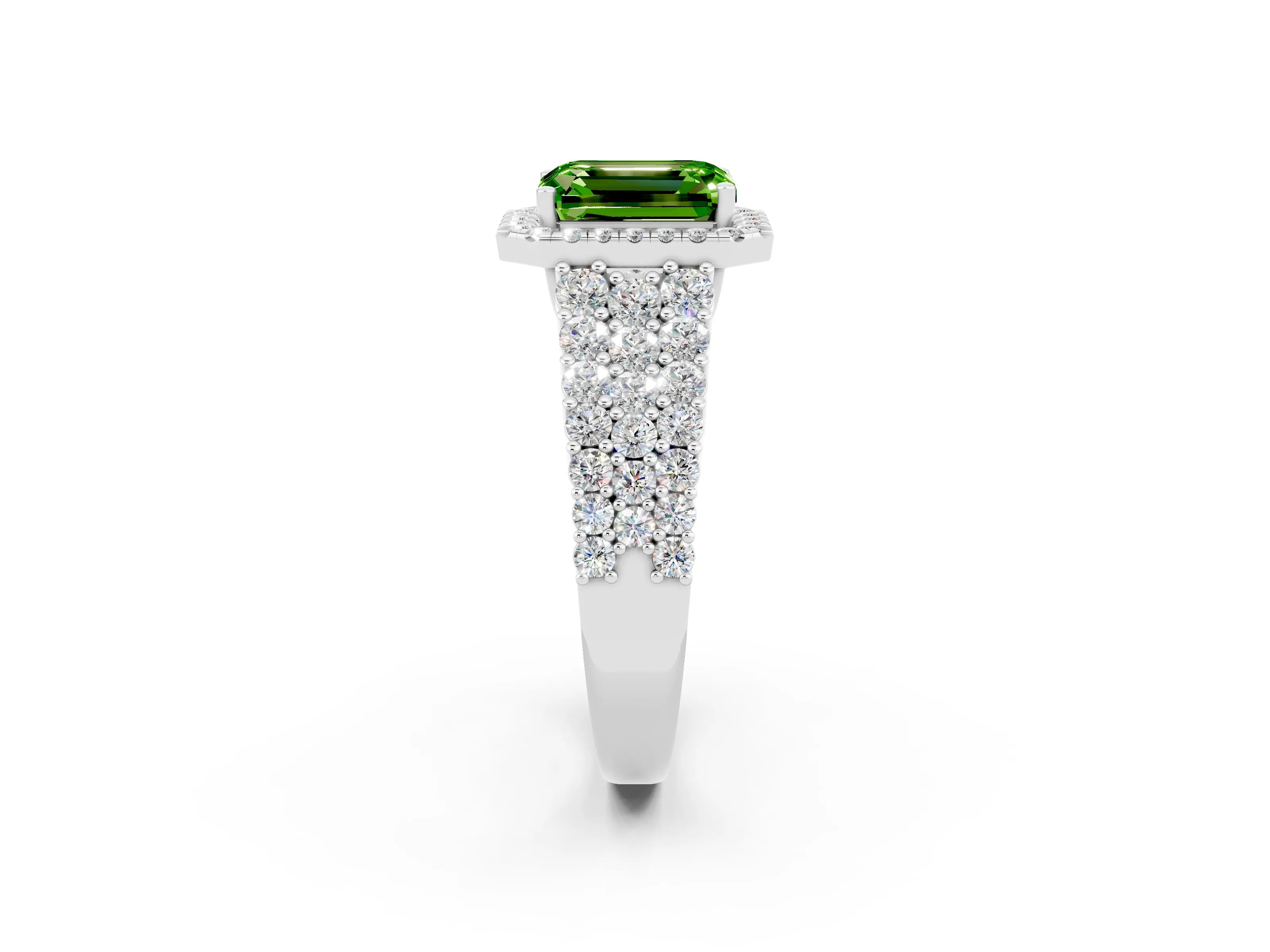 White gold Emerald Cut Halo Pavé Diamond Engagement Ring with Split Shank and Four-Prong Setting_14