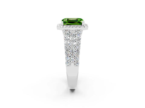 White gold Emerald Cut Halo Pavé Diamond Engagement Ring with Split Shank and Four-Prong Setting_14