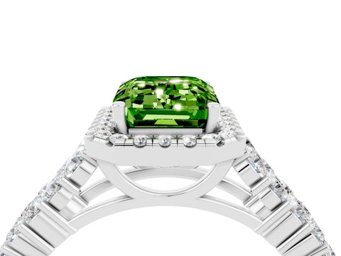 White gold Emerald Cut Halo Pavé Diamond Engagement Ring with Split Shank and Four-Prong Setting_16