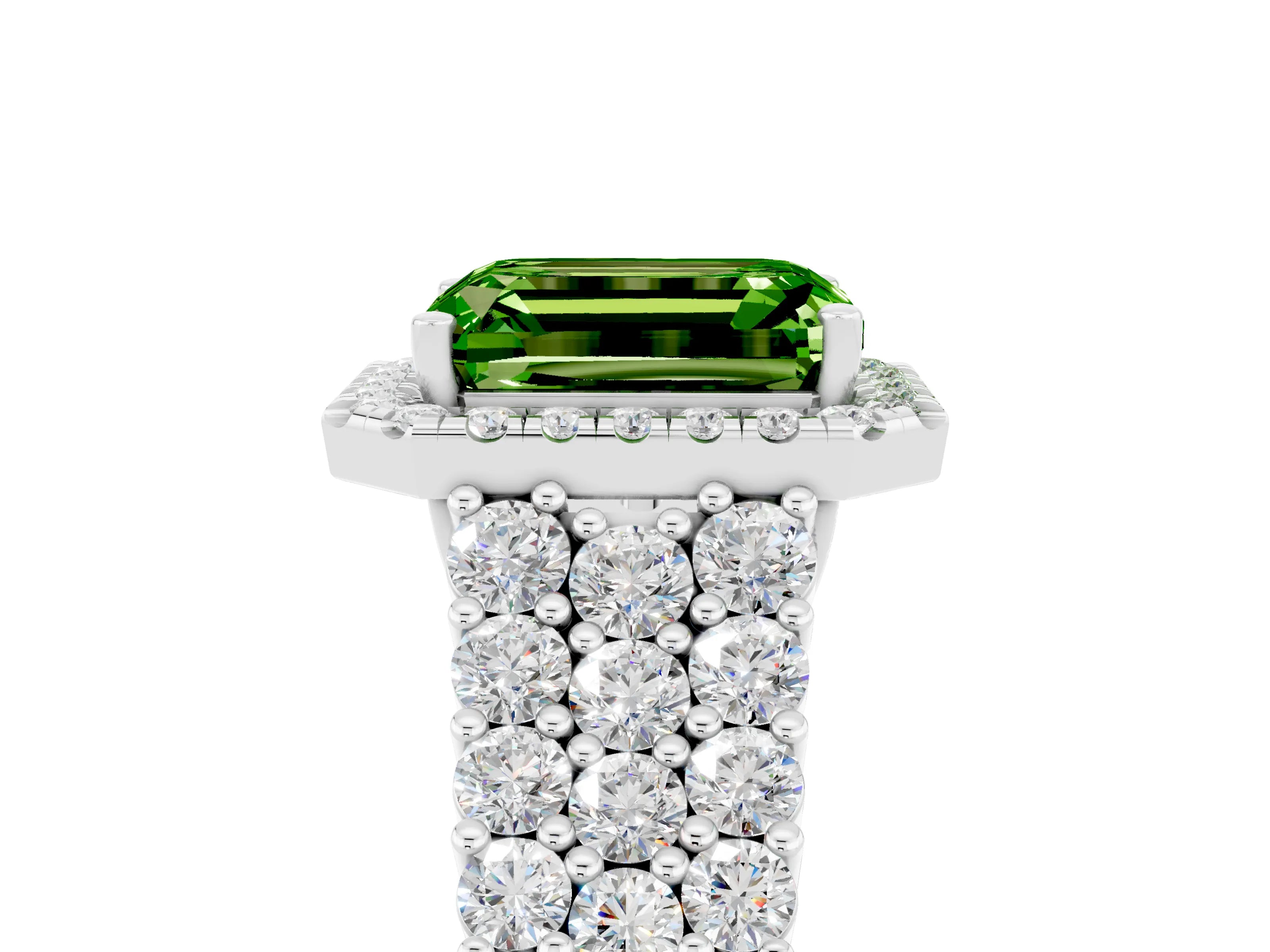 White gold Emerald Cut Halo Pavé Diamond Engagement Ring with Split Shank and Four-Prong Setting_17