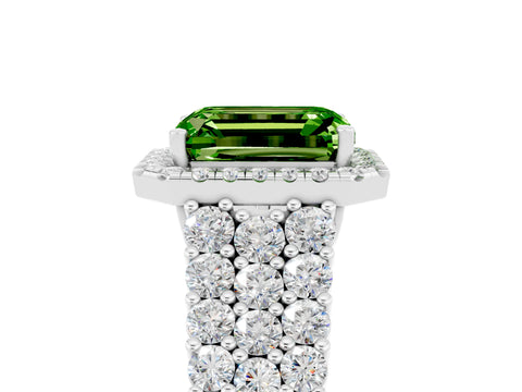 White gold Emerald Cut Halo Pavé Diamond Engagement Ring with Split Shank and Four-Prong Setting_17