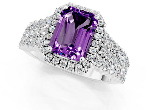 White gold Emerald Cut Halo Pavé Diamond Engagement Ring with Split Shank and Four-Prong Setting_1