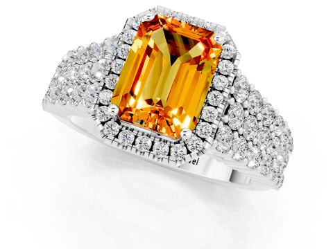 White gold Emerald Cut Halo Pavé Diamond Engagement Ring with Split Shank and Four-Prong Setting_1