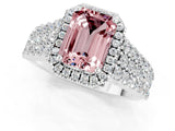 White gold Emerald Cut Halo Pavé Diamond Engagement Ring with Split Shank and Four-Prong Setting_1