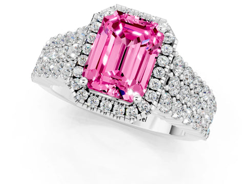 White gold Emerald Cut Halo Pavé Diamond Engagement Ring with Split Shank and Four-Prong Setting_1