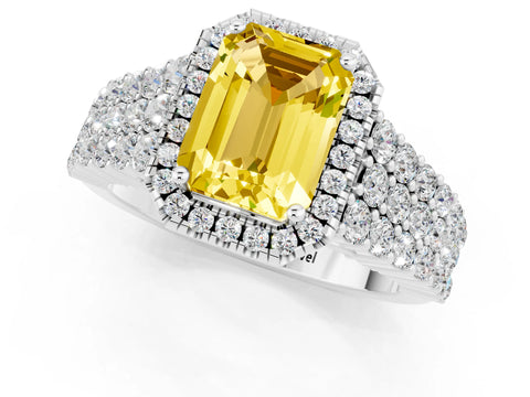 White gold Emerald Cut Halo Pavé Diamond Engagement Ring with Split Shank and Four-Prong Setting_1