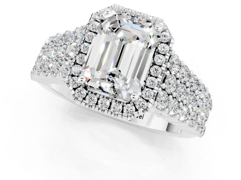 White gold Emerald Cut Halo Pavé Diamond Engagement Ring with Split Shank and Four-Prong Setting_1