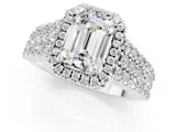 White gold Emerald Cut Halo Pavé Diamond Engagement Ring with Split Shank and Four-Prong Setting_1