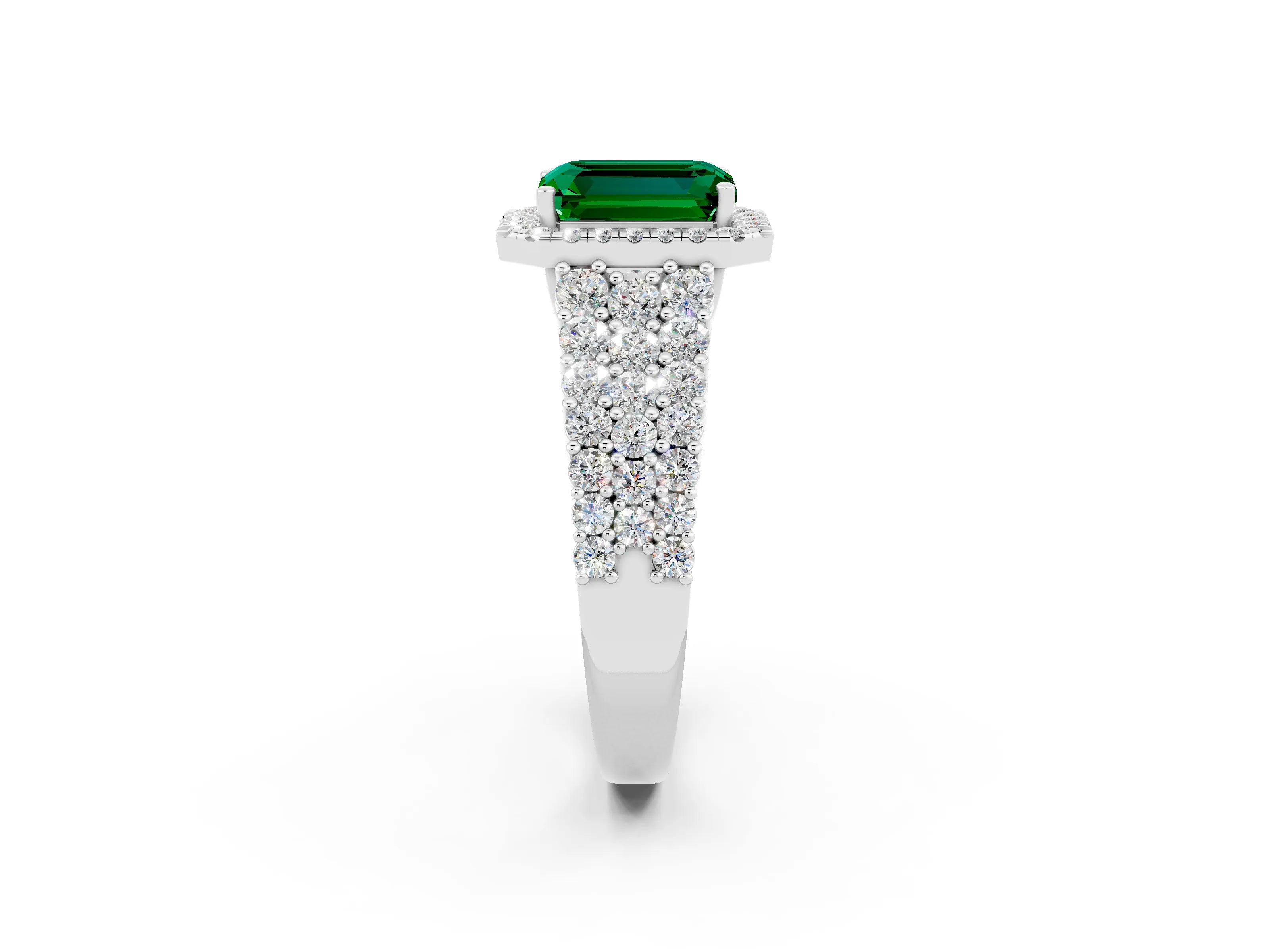 White gold Emerald Cut Halo Pavé Diamond Engagement Ring with Split Shank and Four-Prong Setting_2