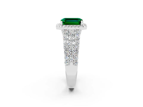 White gold Emerald Cut Halo Pavé Diamond Engagement Ring with Split Shank and Four-Prong Setting_2