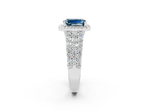 White gold Emerald Cut Halo Pavé Diamond Engagement Ring with Split Shank and Four-Prong Setting_2