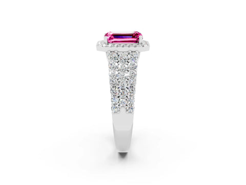 White gold Emerald Cut Halo Pavé Diamond Engagement Ring with Split Shank and Four-Prong Setting_2