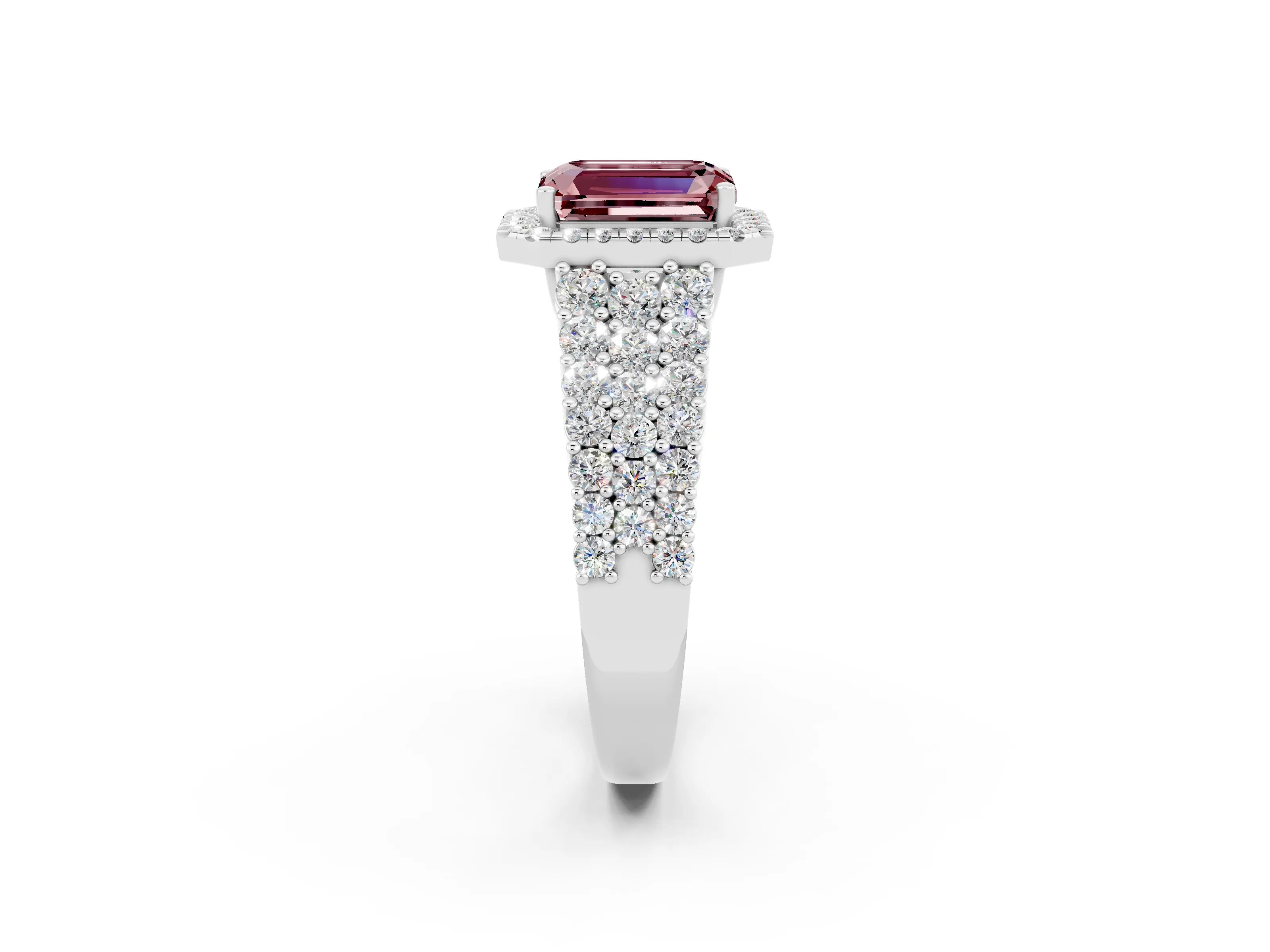 White gold Emerald Cut Halo Pavé Diamond Engagement Ring with Split Shank and Four-Prong Setting_2