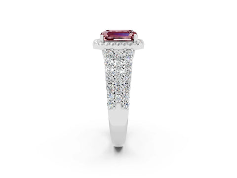 White gold Emerald Cut Halo Pavé Diamond Engagement Ring with Split Shank and Four-Prong Setting_2