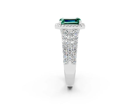 White gold Emerald Cut Halo Pavé Diamond Engagement Ring with Split Shank and Four-Prong Setting_2