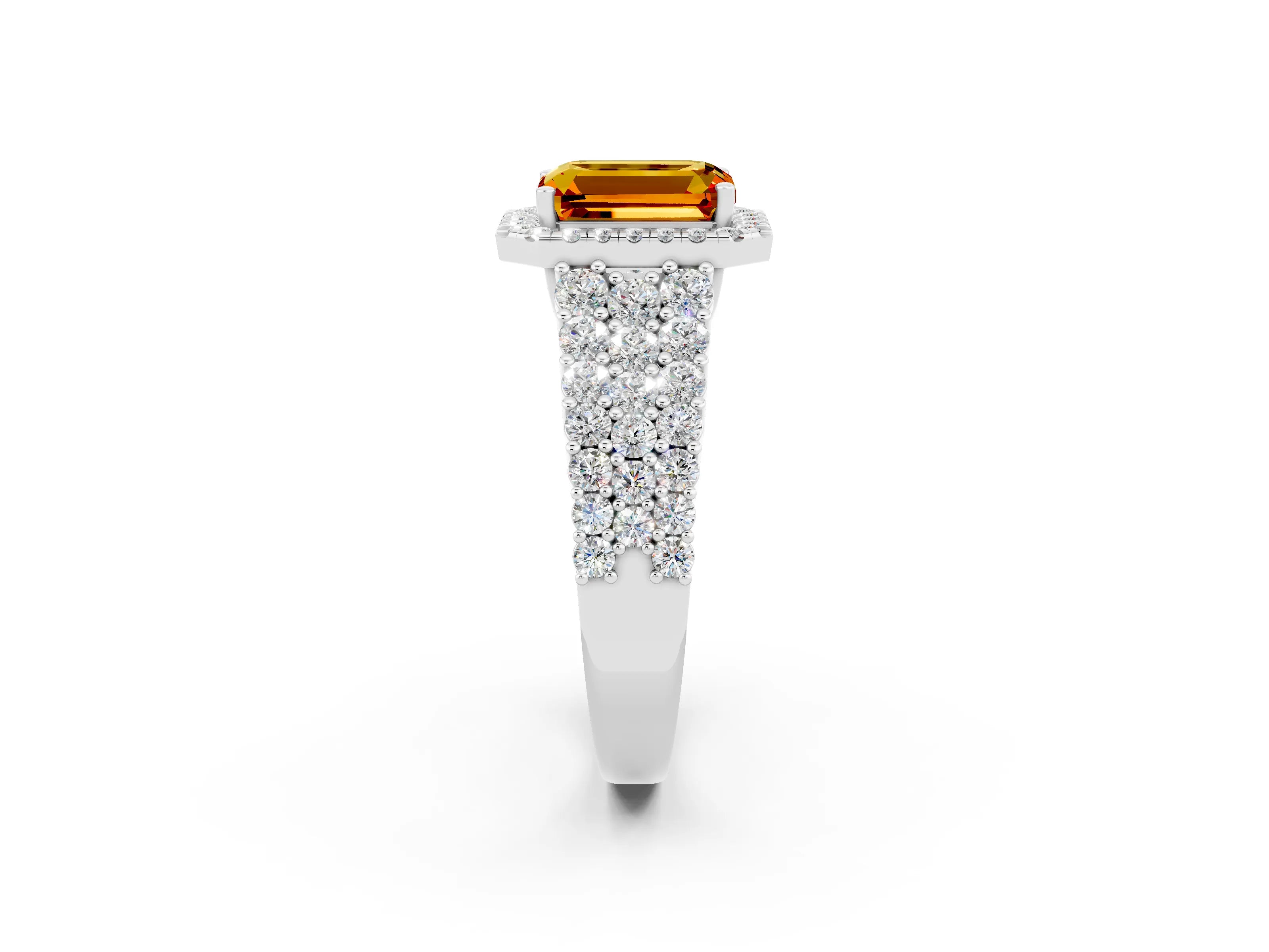 White gold Emerald Cut Halo Pavé Diamond Engagement Ring with Split Shank and Four-Prong Setting_2